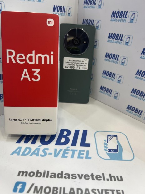 Xiaomi Redmi A3 Krtyafggetlen 128 GB 4 GB Ram, 12 h garancia