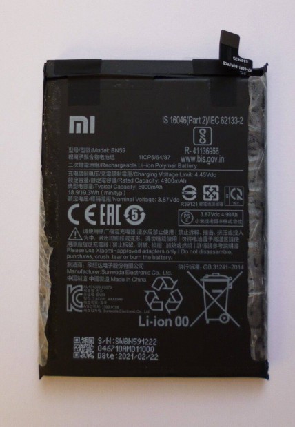 Xiaomi Redmi Note 10 gyri akku, BN59