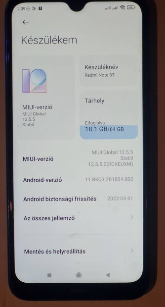 Xiaomi Redmi Note 8T mobiltelefon Dual Sim Krtyafggetlen 64GB 