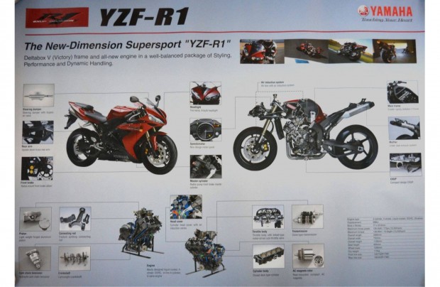 Yamaha Yzf R1 motorkerkpr poszter eredeti gyri reklmanyag 59x84