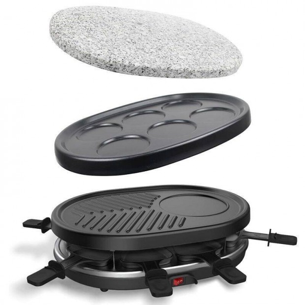 Yilian BA-08AA0900 4az1-ben elektromos raclette grill, 900W - fekete