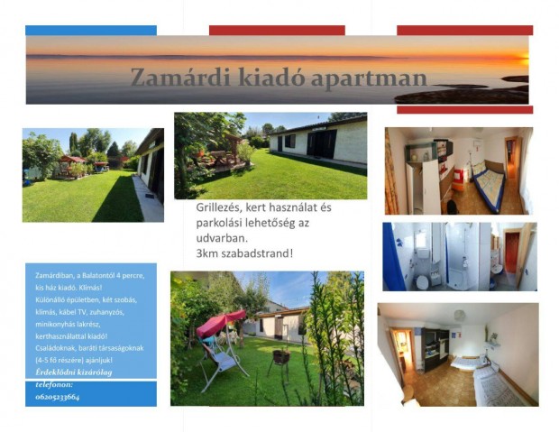 Zamárdiban, a Balatontól 4 percre, kis ház kiadó. Klímás!