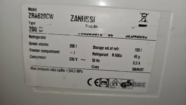 Zanussi 195 literes hűtőszekrény garanciával