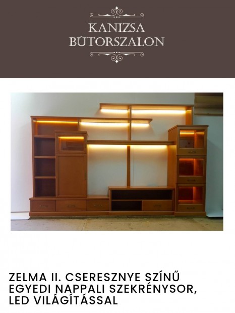 Zelma II. (Kanizs bútor) nappali szekrénysor, Led világítással