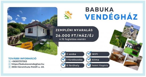 Zempléni nyaralás érintetlen környezetben 26.000 Ft/ház/éj - 4 fő