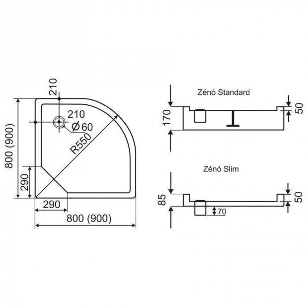 Zéno slim íves zuhanytálca 90x90 (új)