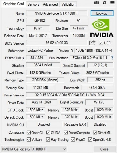 Zotac Nvidia Gtx 1080ti