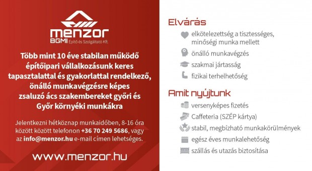 Zsaluzó ács álláslehetőség Győr és környéke