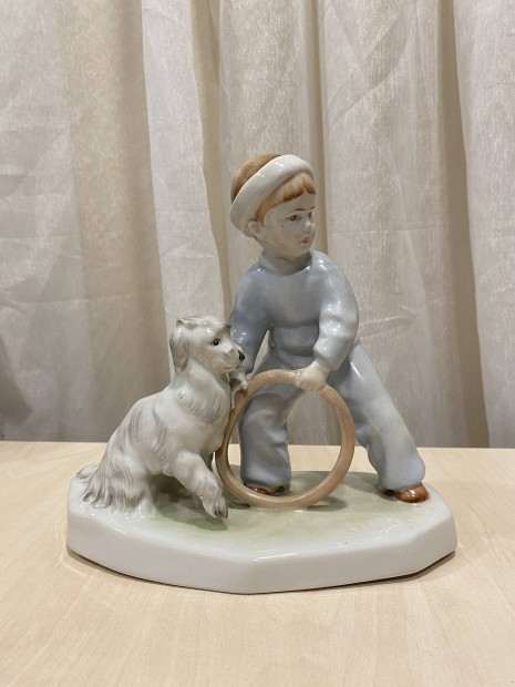 Zsolnay figurlis porceln - Karikz fi kutyval