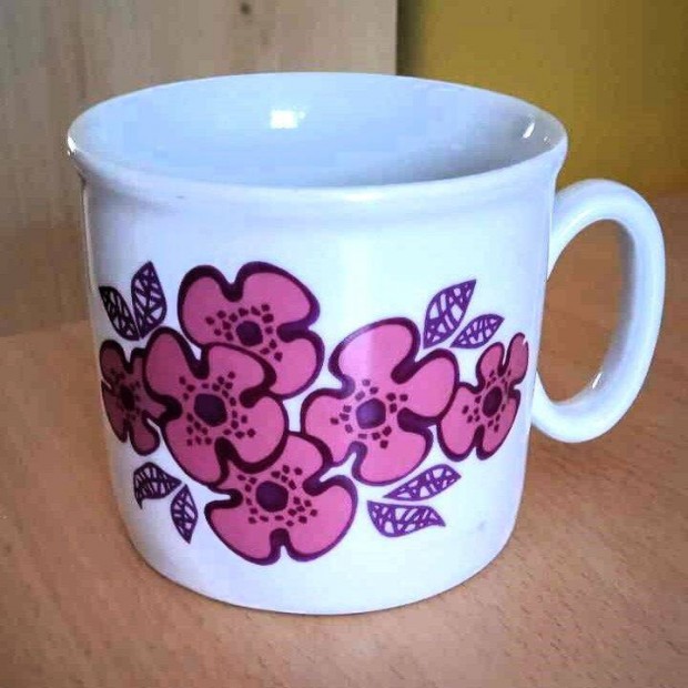 Zsolnay porcelán 2 db. retró csésze rózsaszín-lila virág mintával