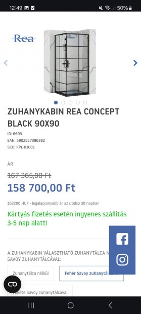 Zuhanykabin Rea Concept Black 90x90
