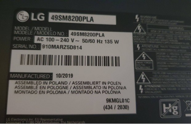 ! Lg 49SM8200PLA LED LCD tv hibs trtt alkatrsznek 49SM8200 LJ9