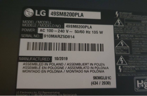 ! Lg 49SM8200PLA LED LCD tv hibs trtt alkatrsznek 49SM8200 LJ9