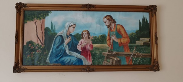 a szent család régi olajnyomat kép festmény