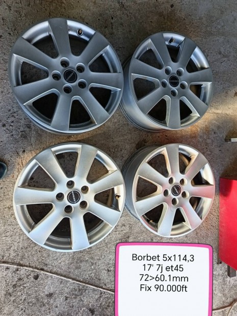 borbet 5x114,3 17 col alufelni szett