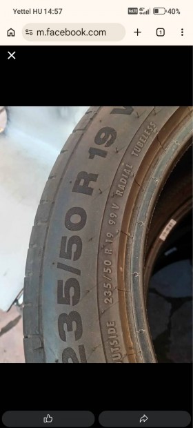 elad� 235 /50r19  Continental sportcontact Ny�rigumi abroncs. 