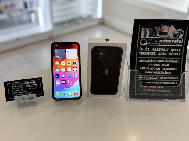 iphone 11 128GB Fekete Hasznlt Fggetlen/1-3 gar./Akku 87%/p3906