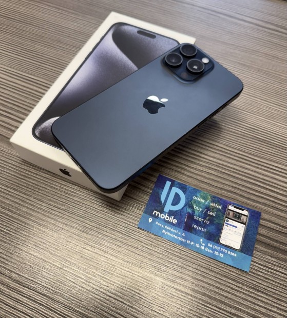 iphone 15 Pro Max, Blue Titanium, 256GB, Független, Garancia