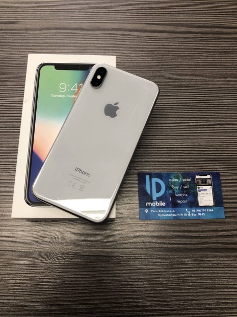 iphone X, jszer, 64GB, Silver, Fggetlen, Dobozos, Garancia