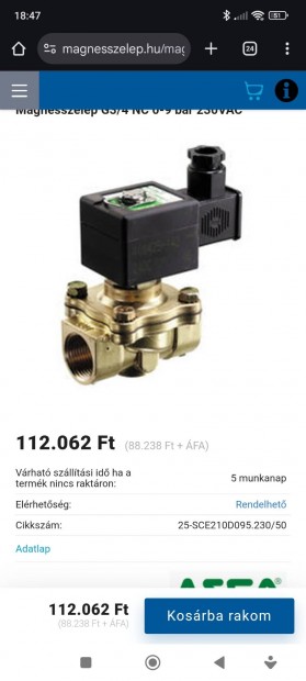 mágnes szelep asco ipari