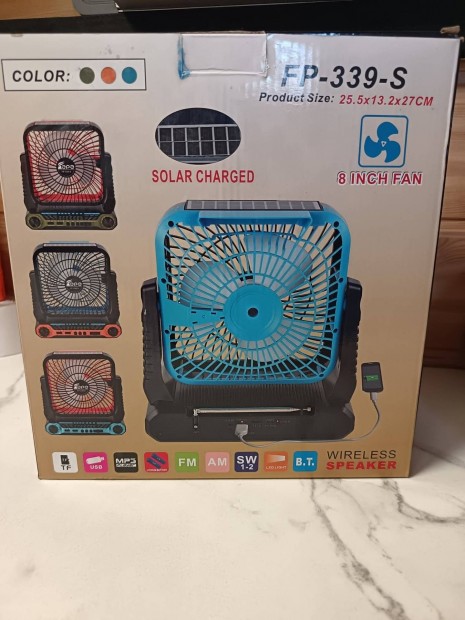 napelemes ventilátor és vezeték nélküli hangszóró +lámpa
