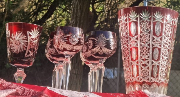 ólomkristály nagyméretű váza 6 pohár 1 kehely hibátlan új