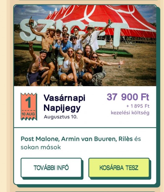 sziget napi jegy eladó