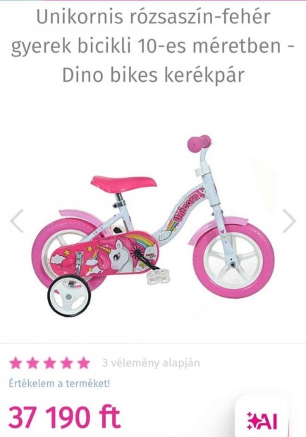 szinte j Unikornis rzsaszn-fehr 10-es kislny tanul bicikli 