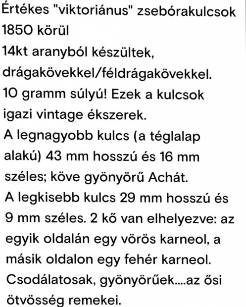 viktorianus arany,Drága köves kulcsok