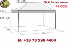 3x4,5 m Pavilon Árus Rendezvény Garázs Sör Piaci Sátor