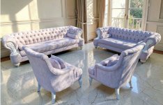 Alcantara bőr jellegű valódi fa berakásos, bézs luxus ülőgarnitúra