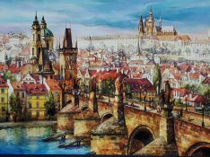 Exkluzív eredeti Prága tájkép festmény, aláírt hangulatos műalkotás