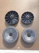 Fűnyíró kerék, műanyag kerék fűnyíróhoz 15 és 18cm-es 4cm széles kerék