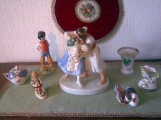 Herendi hollóházi antik porcelán készlet, kínáló figura stb. olcsón