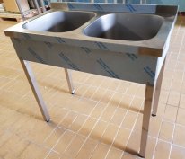 Inox fóliás 2 medencés ipari mosogató 40x40x30cm-es medencékkel