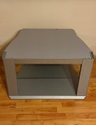 Modern Tölgy-Szürke TV-Állvány Üvegpolccal És Tárolókkal