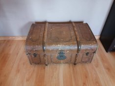 Nagyon ritka Art Deco díszes nagy méretű antik utazóláda,bőrönd
