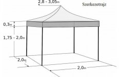 Pavilon sátor 2x2m AA 30mm váz PVC ponyvával