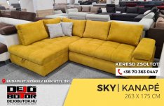 Sky sarok kanapé ülőgarnitúra 265x175 cm rugós ágyazható mustár sárga