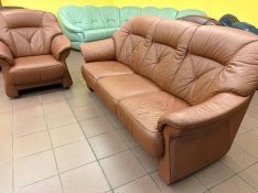 Valódi bőr ülőgarnitúra barna színben, újszerű állapotban