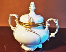 Vintage Freiberger porcelán cukortartó, német gyártmány, hófehér színű
