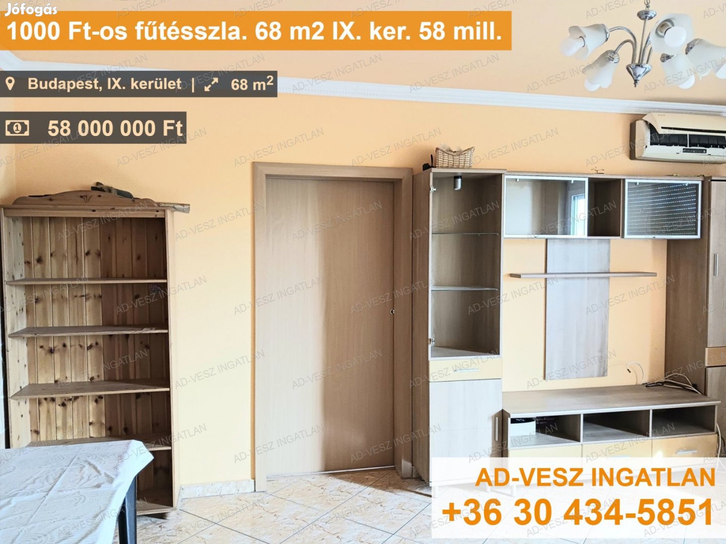 1000 Ft-os fűtésszla. 68 m2 IX. ker. 58 mill.