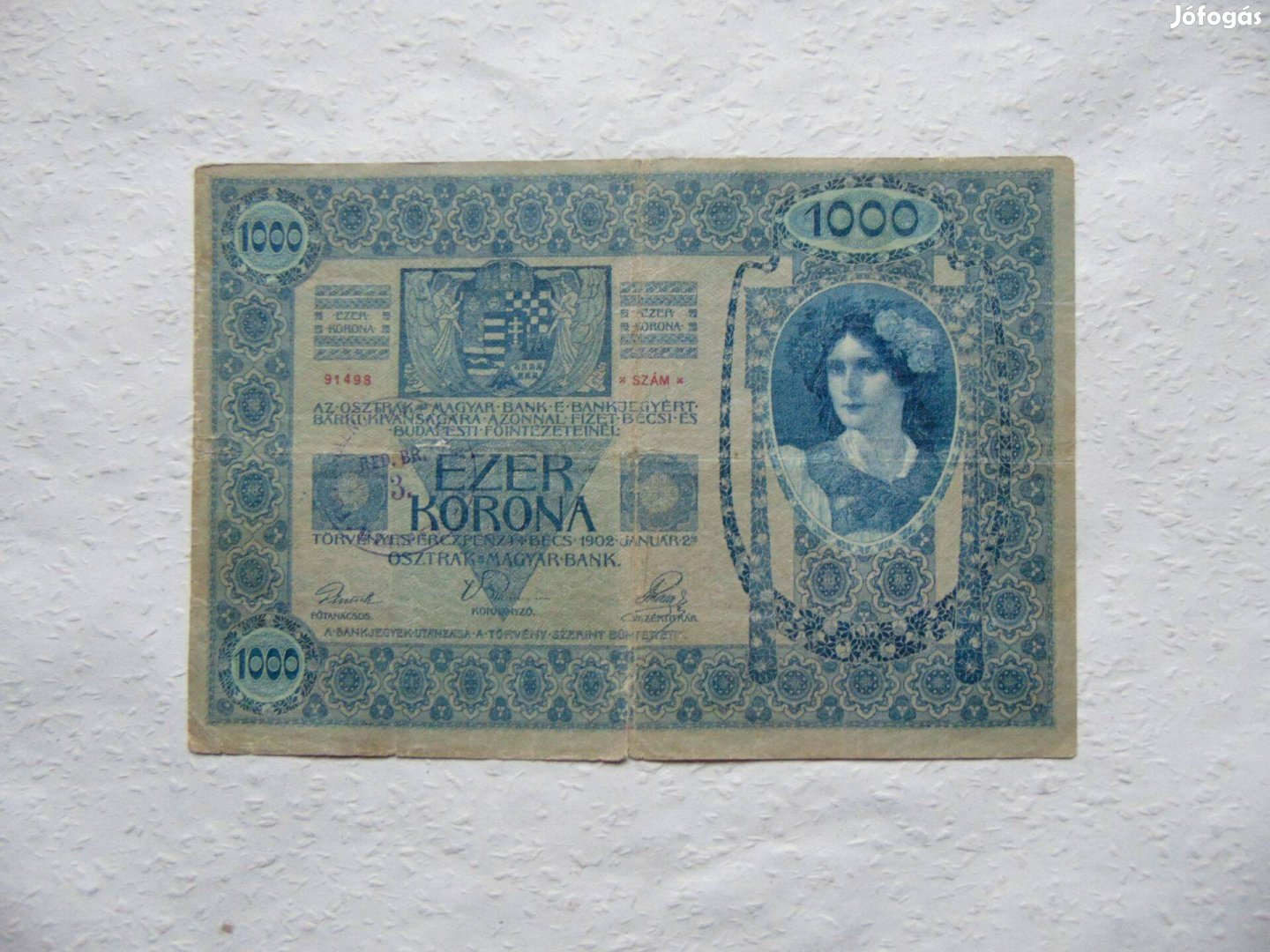 1000 korona 1902 + Ritka Felülbélyegzés