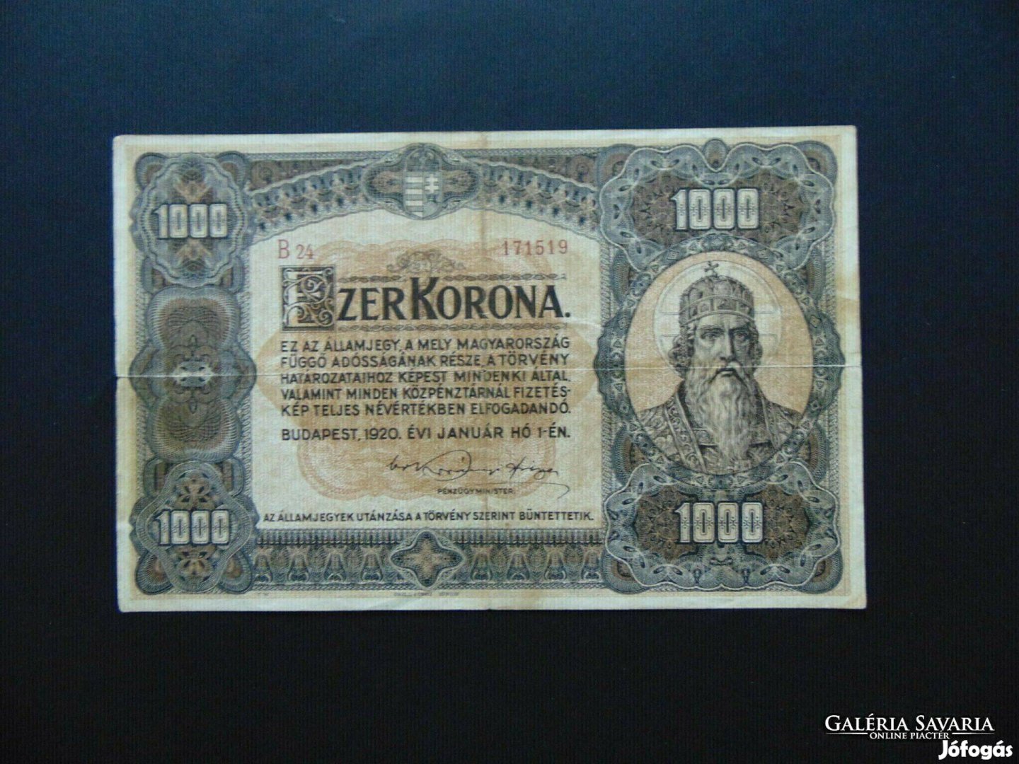 1000 korona 1920 Barna SOR és Sorozatszám