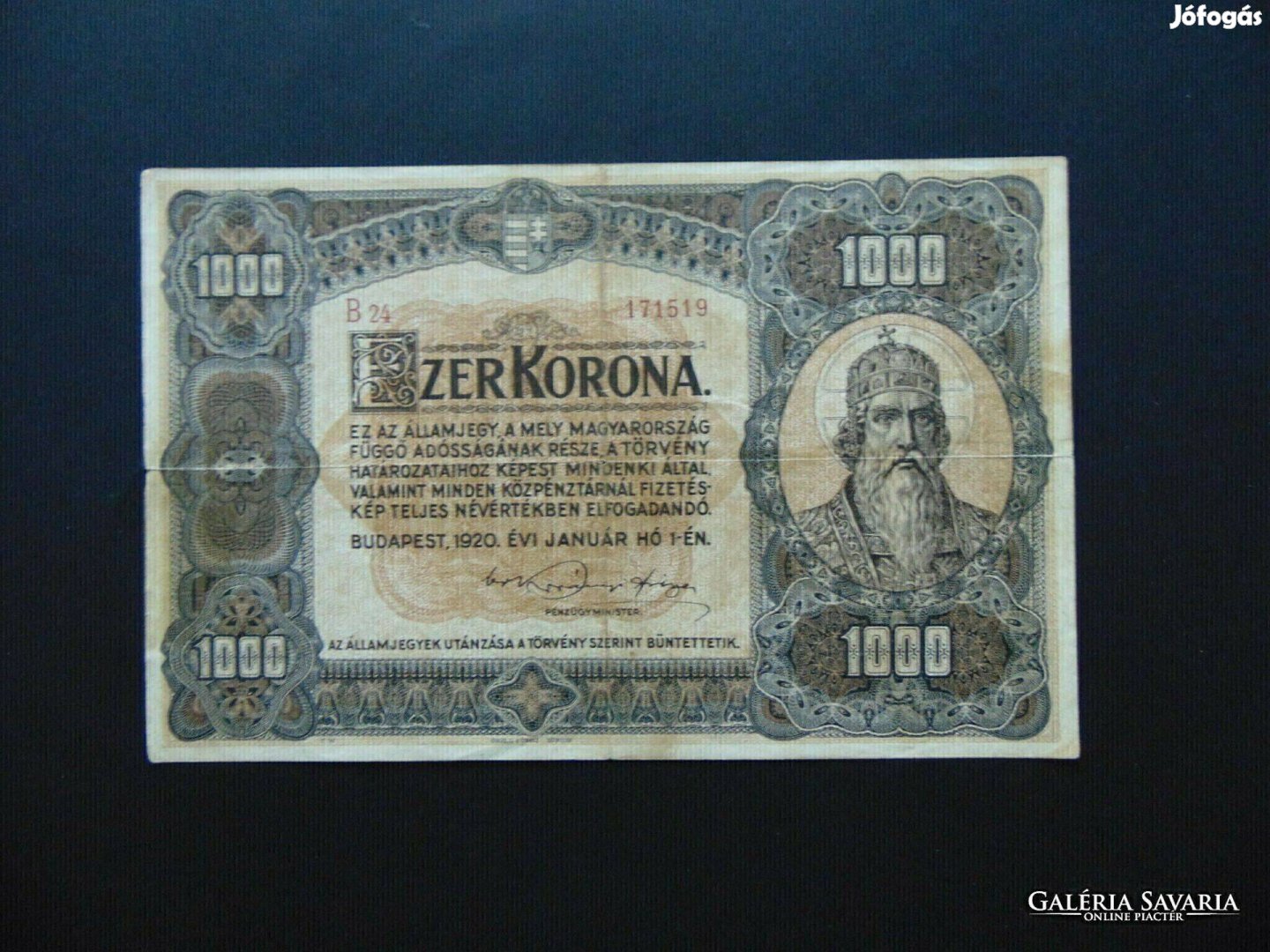 1000 korona 1920 Barna SOR és Sorozatszám