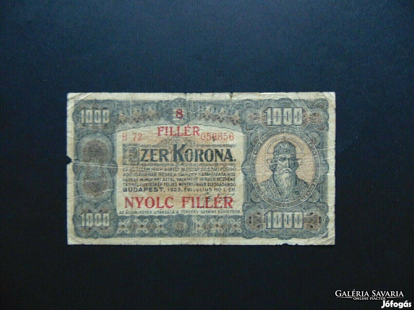 1000 korona 1923 B 72 8 fillér FB