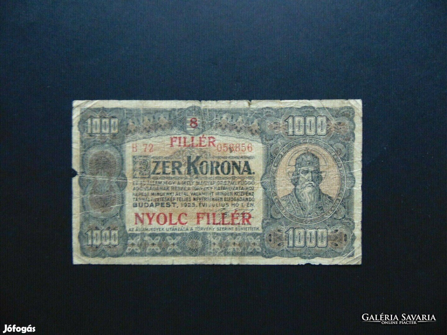 1000 korona 1923 B 72 8 fillér FB !!!