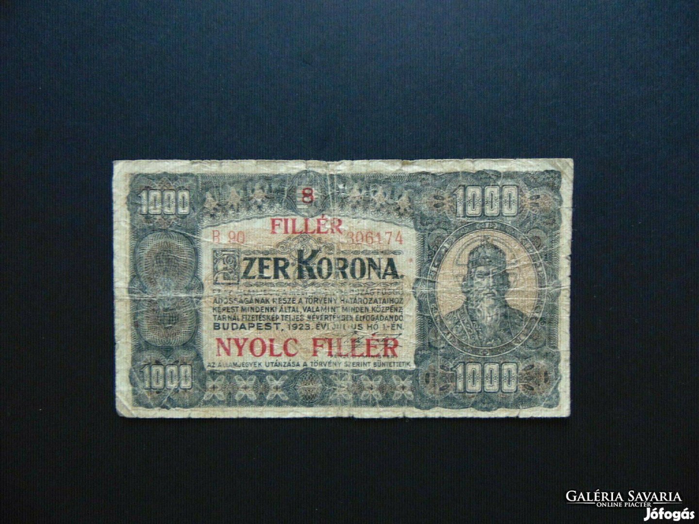 1000 korona 1923 B 90 8 fillér FB !!!