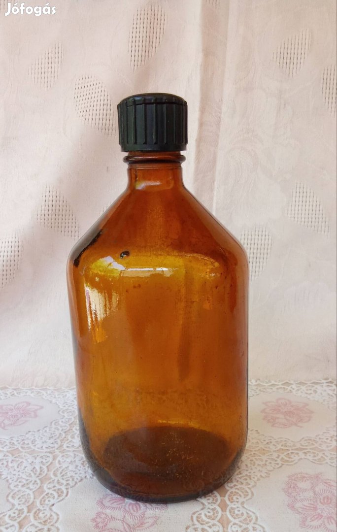 1000 ml-es régi borostyán színű patikai/laboratóriumi üveg 1000 ml