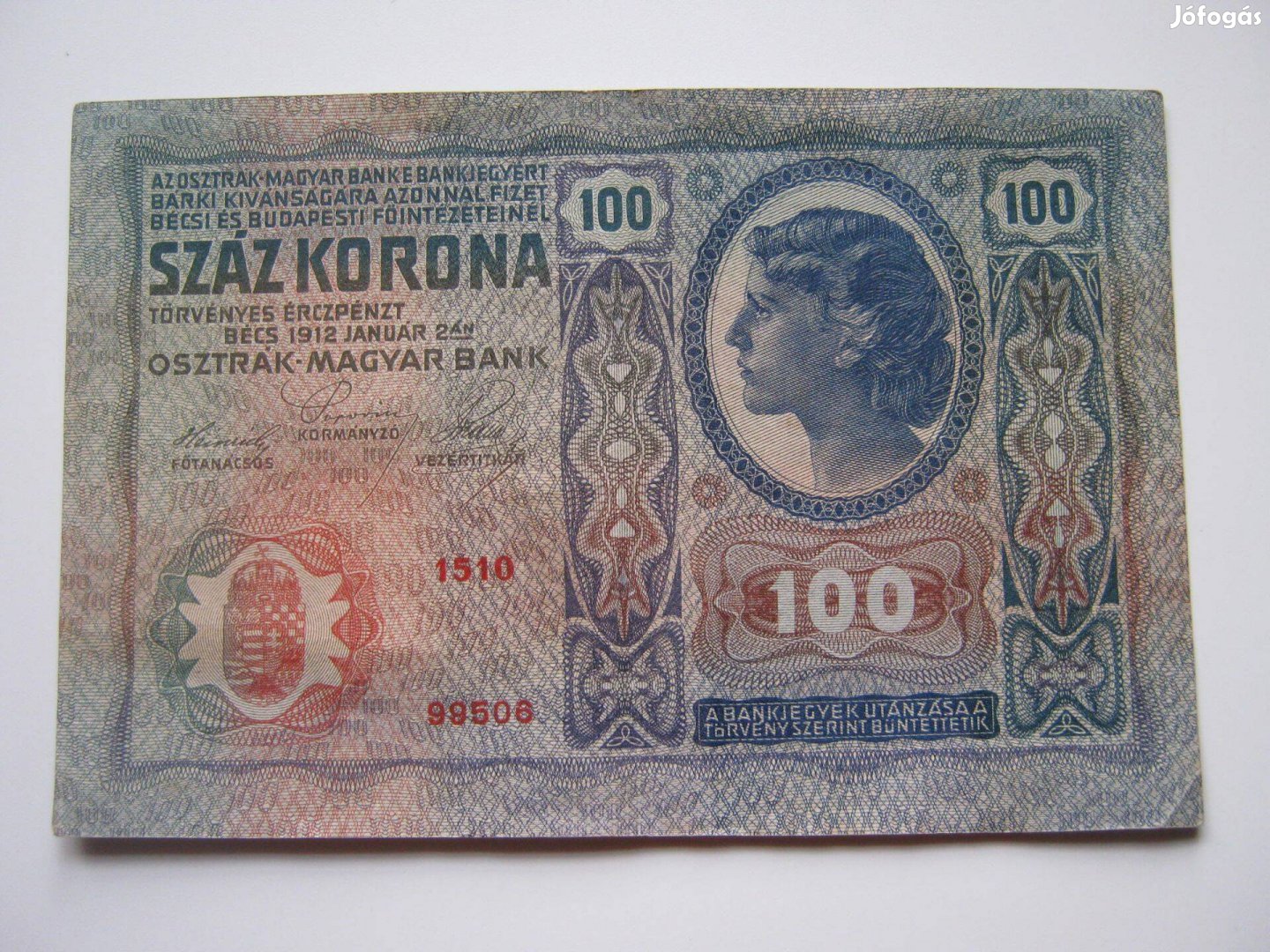 100 Korona 1912 bélyegzés nélküli